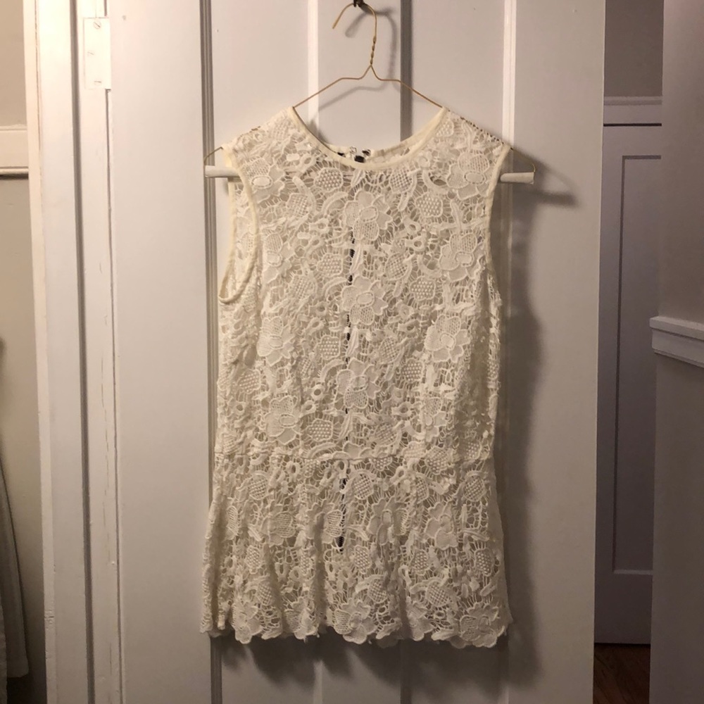 Cabi Needle Lace Shell Tank Top Zipper Back